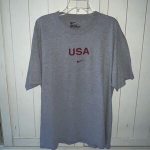 Vintage Nike T Shirt Mens Y2K Gray Short Sleeve USA Center Red Swoosh Logo XL